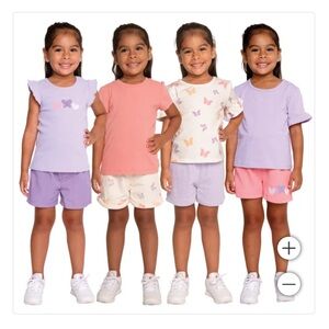 Pekkle Kids Purple (Butterfly) 4-pack Tees and 4-pack shorts set